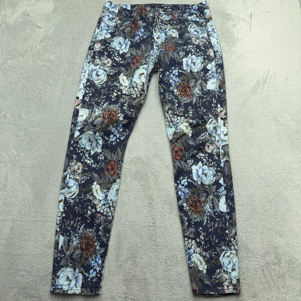 7 For All Mankind Jeans Womens 32 Navy Floral Skinny Slim Fit Stretch Pants